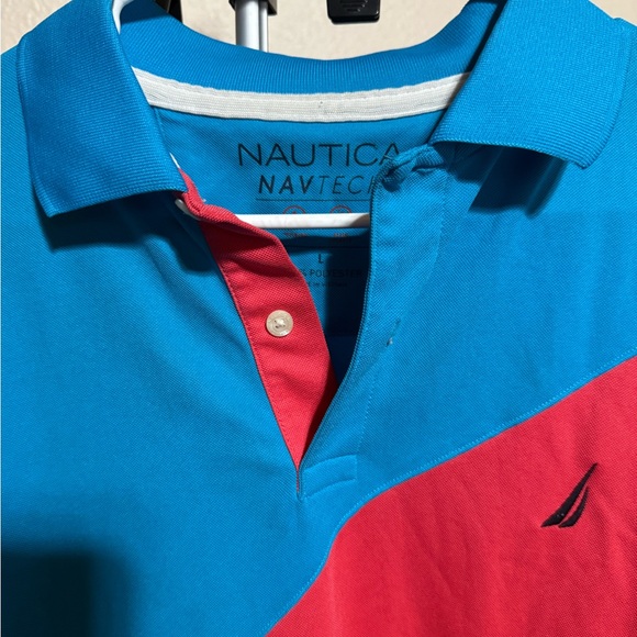 Nautica Men's Tri-Color Polo Shirt - Blue, Red, Black - Picture 2 of 4